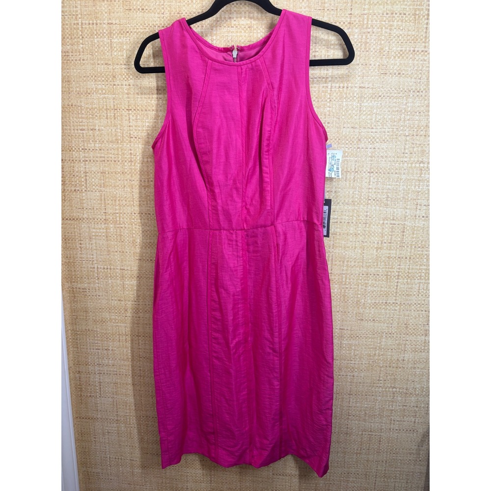 Vera Wang NWT Fuchsia Pink Linen Blend Sleeveless Sheath Dress Size 8